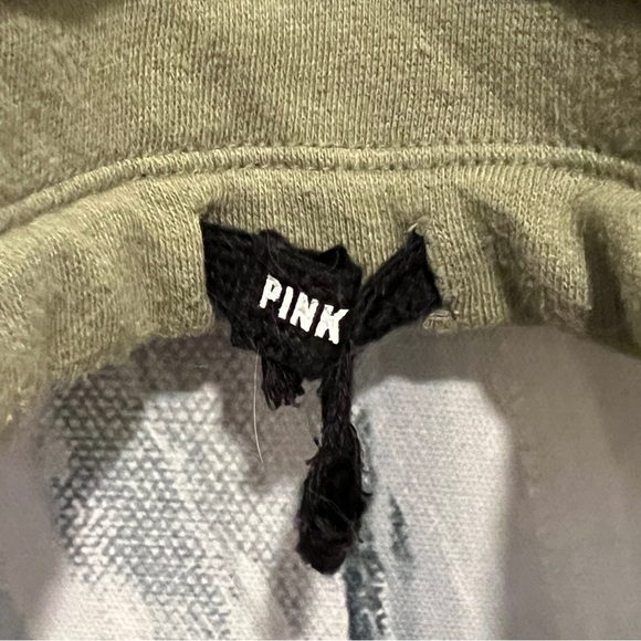 Pink Victoria Secret green long sleeve stripe detail kangaroo pocket pullover L - Picture 4 of 9